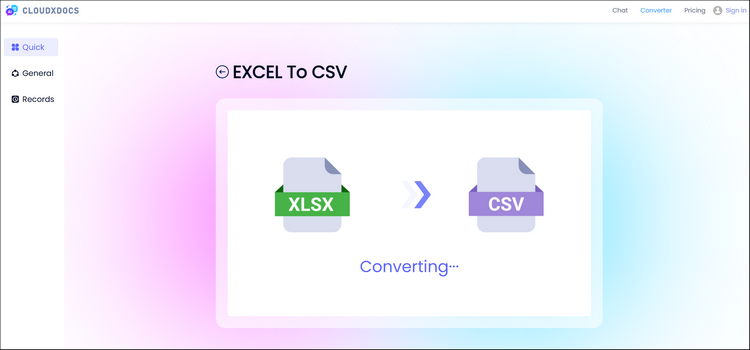cloudxdocs online excel to csv conversion process screenshot