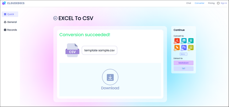 download the converted csv files to local file location