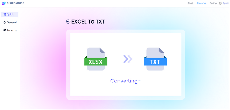 automatic excel to txt conversion screenshot of cloudxdocs