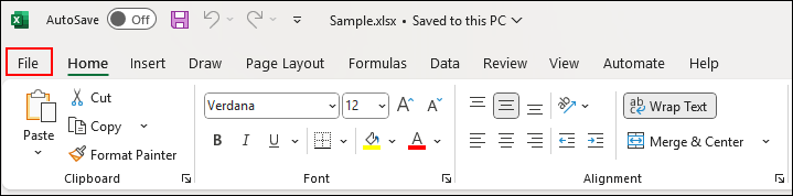 go to the file section from the ribbon of microsoft excel