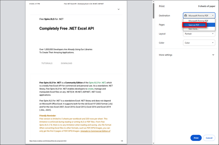 print a webpage and save as pdf