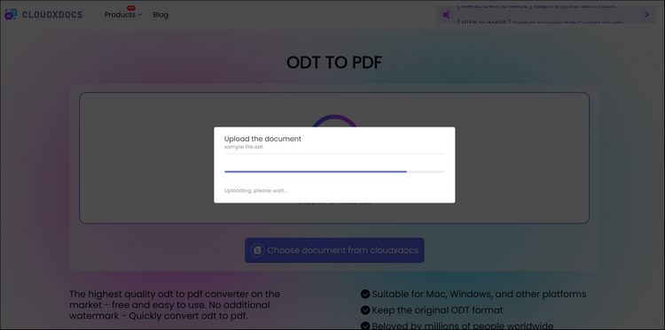 screenshot of converting odt to pdf format with built in print function