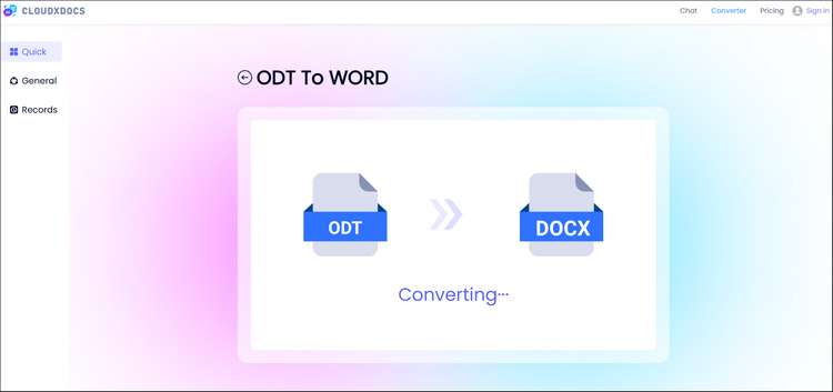 conversion process screenshot when cloudxdocs converting odt to word