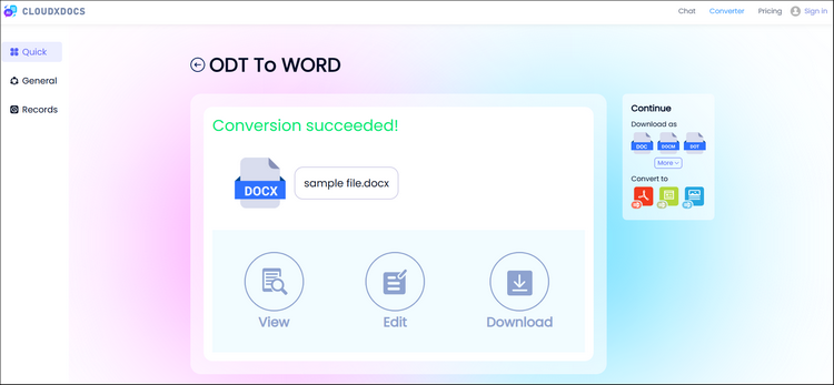 result screenshot after odt to word conversion