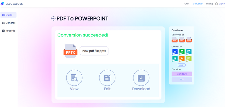 result page screenshot of converting pdf to ppt with cloudxdocs