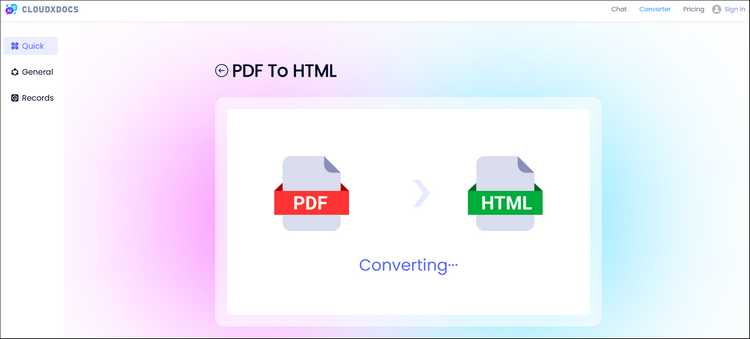 conversion process screenshot of converting pdf to html with cloudxdocs