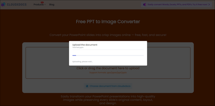 cloudxdocs analyzing the uploaded ppt file process