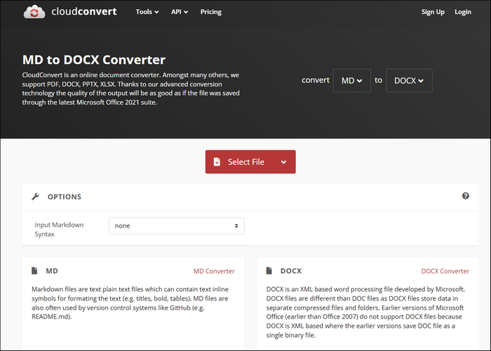 main interface of cloudconvert