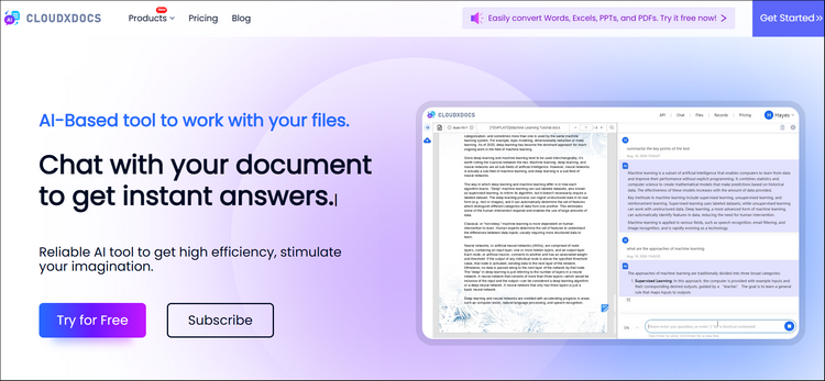 main interface of cloudxdocs online pdf to markdown converter