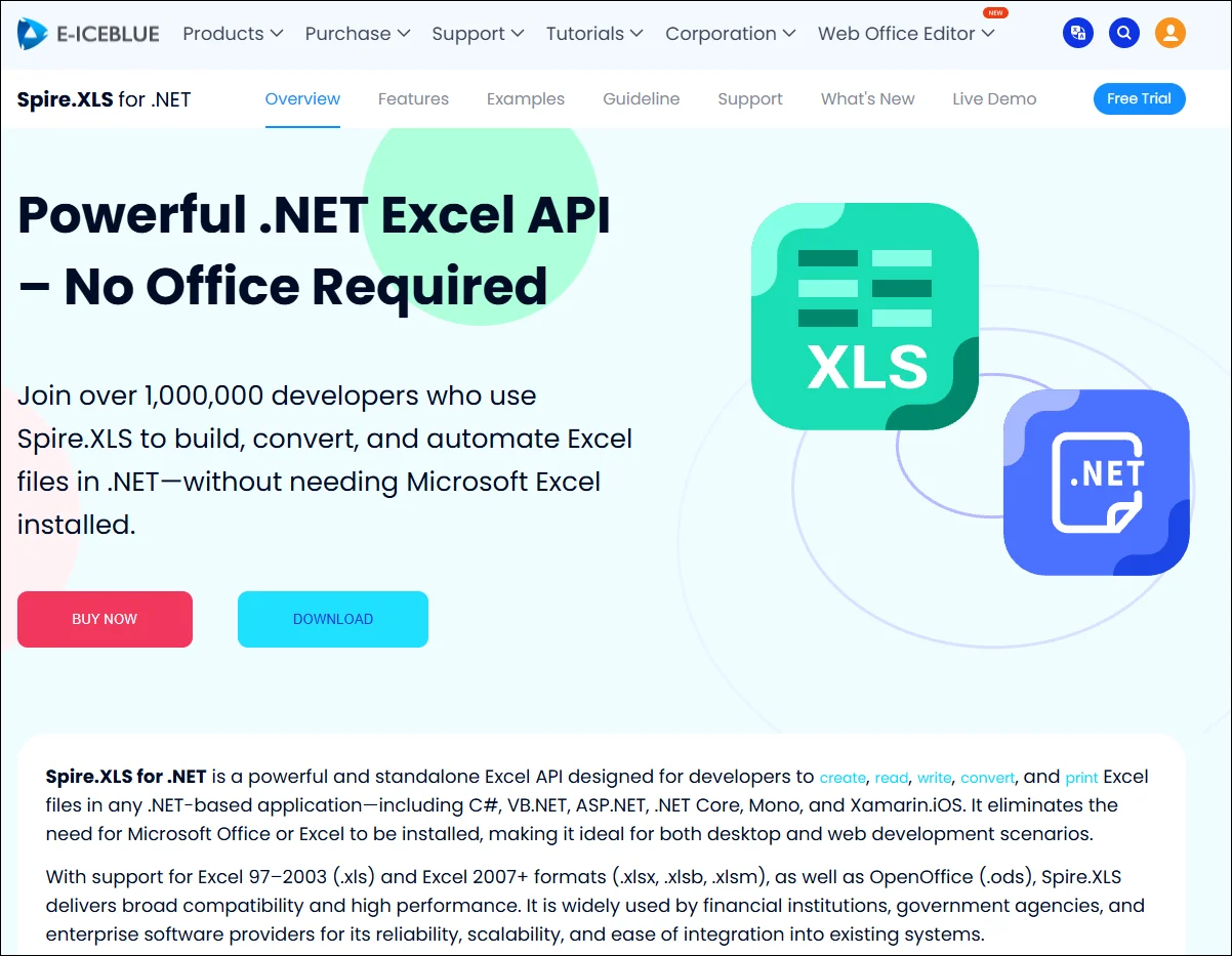 main interface of spire xls