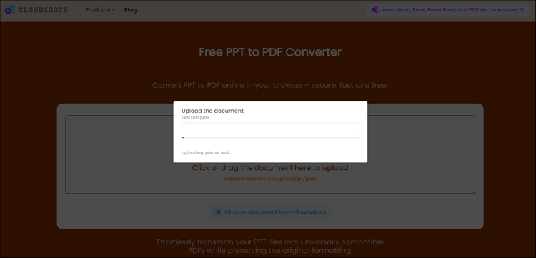 upload ppt file to cloudxdocs ppt to pdf converter