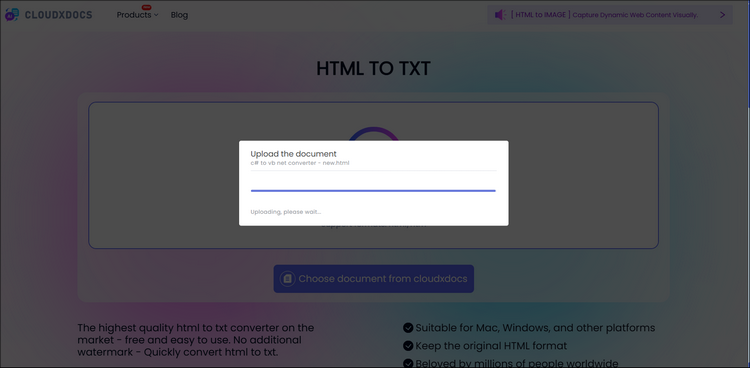 cloudxdocs analysing uploaded html file from user