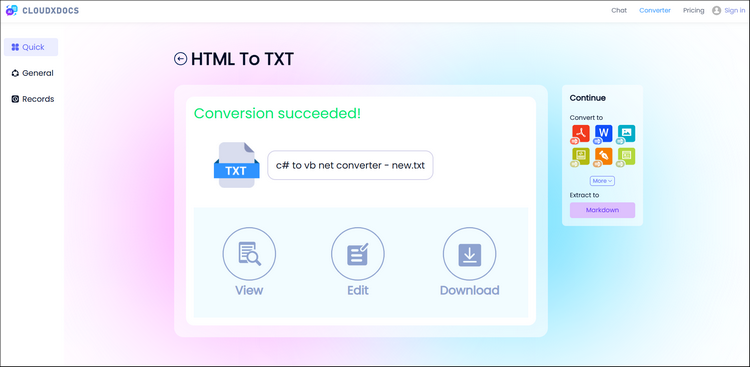 result page after html to txt conversion