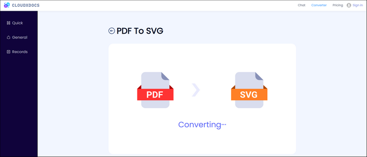 the conversion process of cloudxdocs online pdf to svg converer