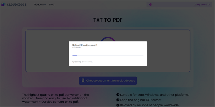 upload txt files to cloudxdocs