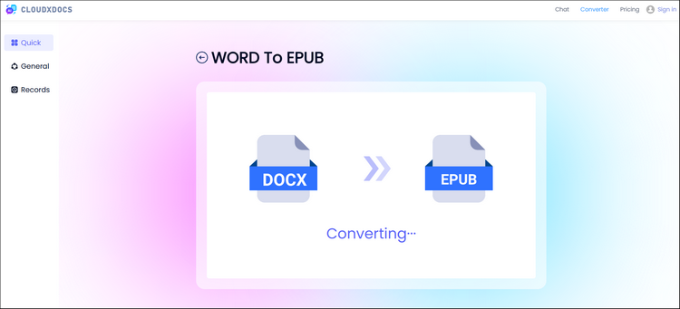 conversion process of cloudxdocs online word to epub converter