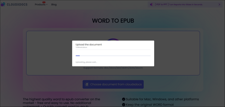 cloudxdocs analyzing the uploaded word file