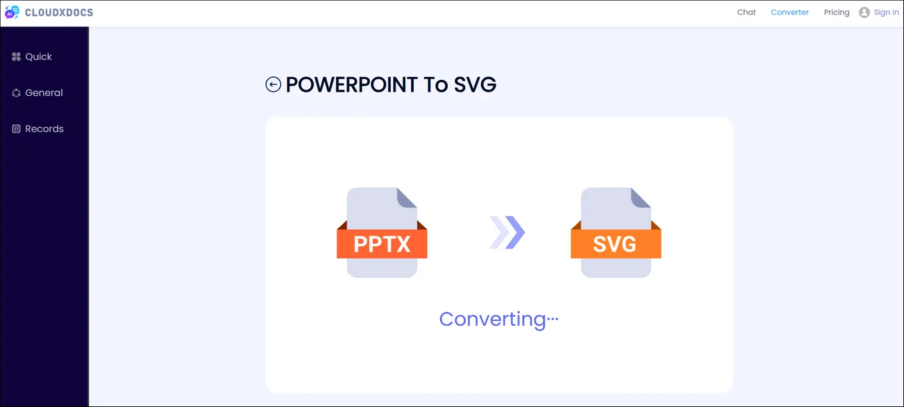 screenshot of cloudxdocs powerpoint to svg conversion process