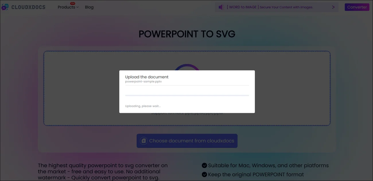 upload screenshot of cloudxdocs