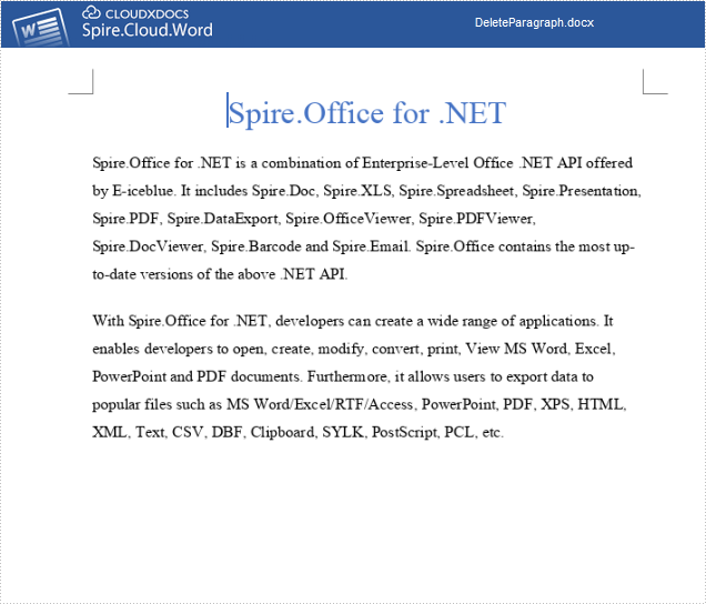 Add/Replace/Delete Paragraphs in Word Document Using Spire.Cloud.Word