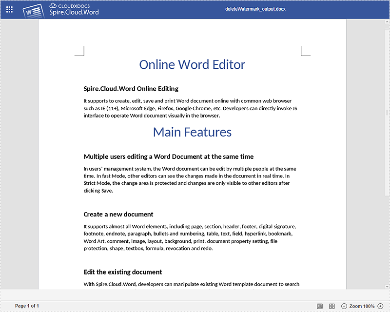 Remove Watermarks from Word using Spire.Cloud.Word