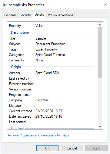 Set or Remove Excel Document Properties Using Spire.Cloud.Excel